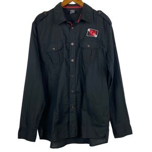 Avirex Mens Black Long Sleeve Button-Down Shirt